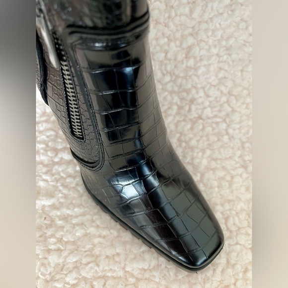 NIB Dolls Kill Current Mood Call The Shots Vegan Croc-Embossed Heeled Boots Blk - Picture 7 of 15